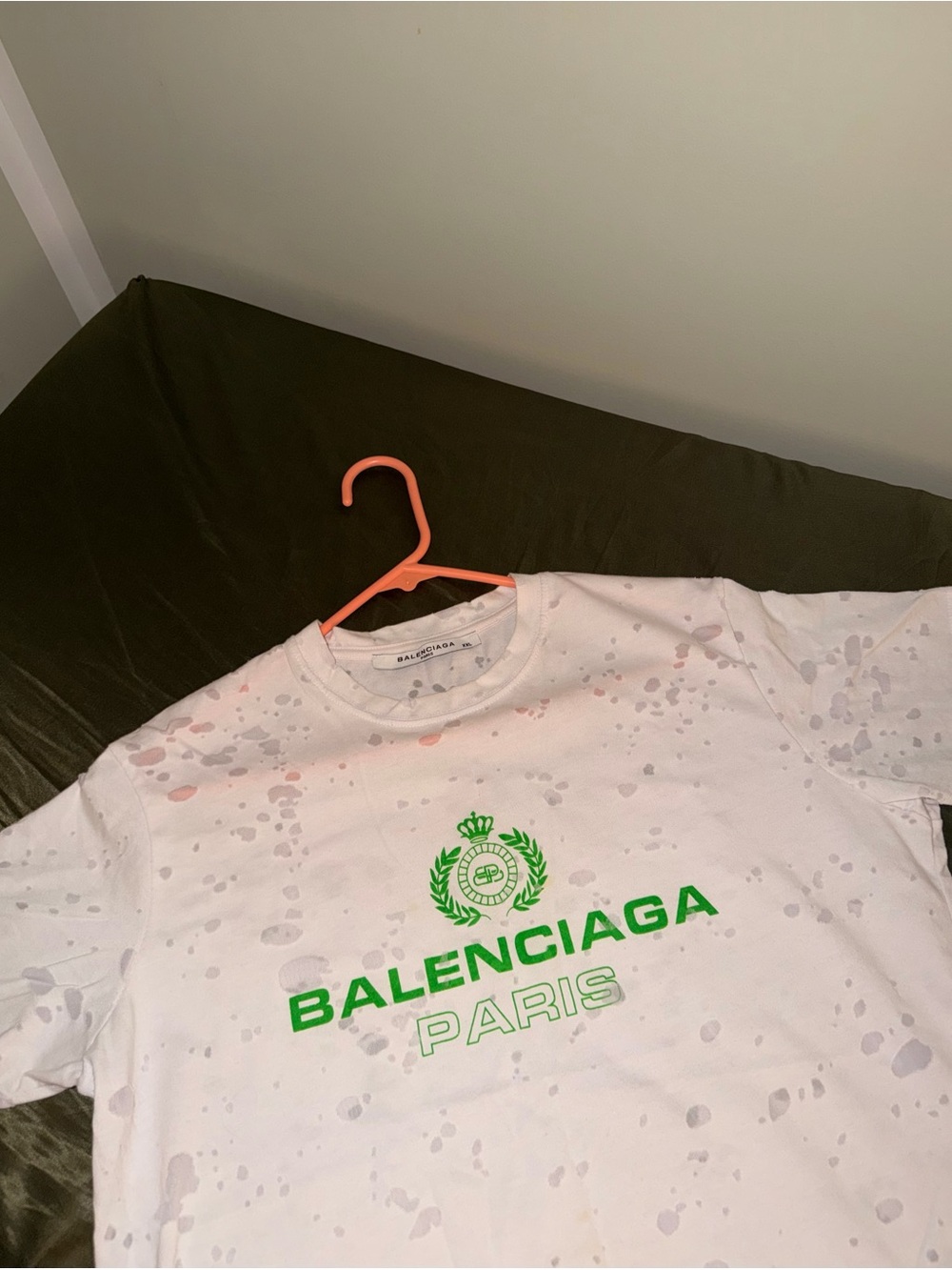 Balenciaga White Tee with Neon Green Logo